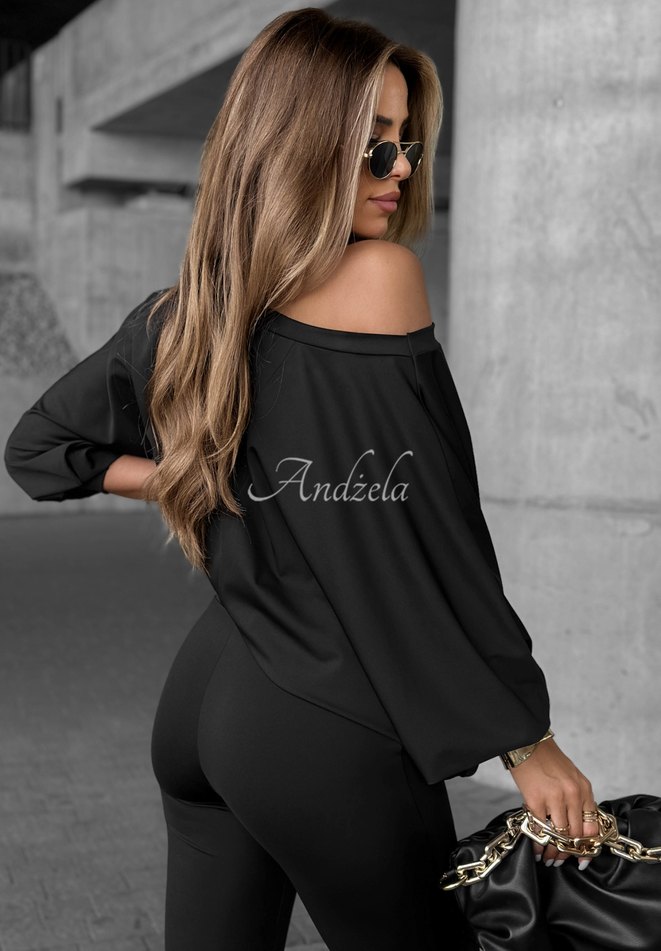 Set aus One-Shoulder-Bluse und Leggings Missing Piece Schwarz