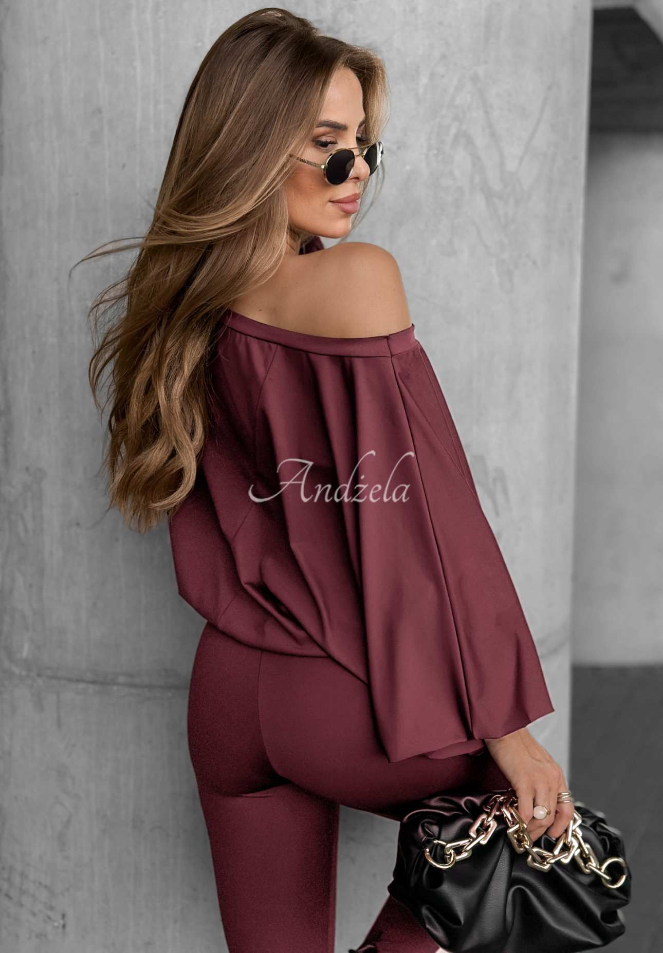 Set aus One-Shoulder-Bluse und Leggings Missing Piece Burgunderrot