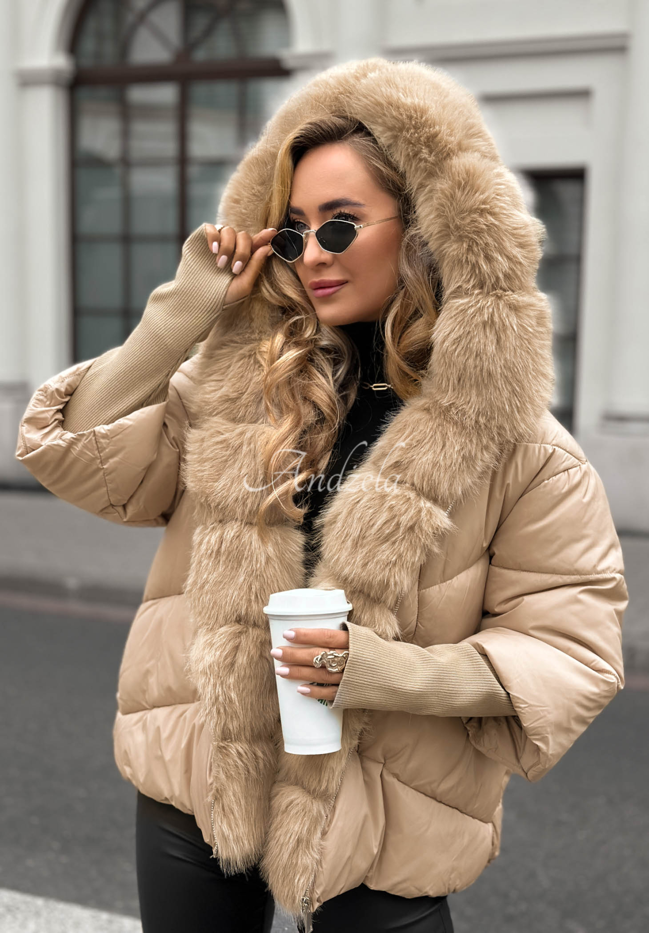 Steppjacke mit Fell Frosty Horizon dunkelbeige