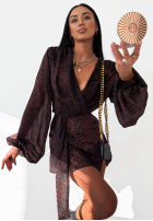 Krótka Bluse w panterkę La Milla Don’t Text Back Schokoladenbraun