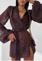 Krótka Bluse w panterkę La Milla Don’t Text Back Schokoladenbraun