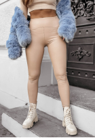 Leggings Aus Lederimitat What’s Your Number Beige