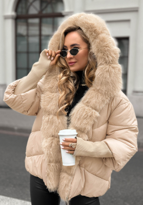 Steppjacke mit Fell Frosty Horizon dunkelbeige