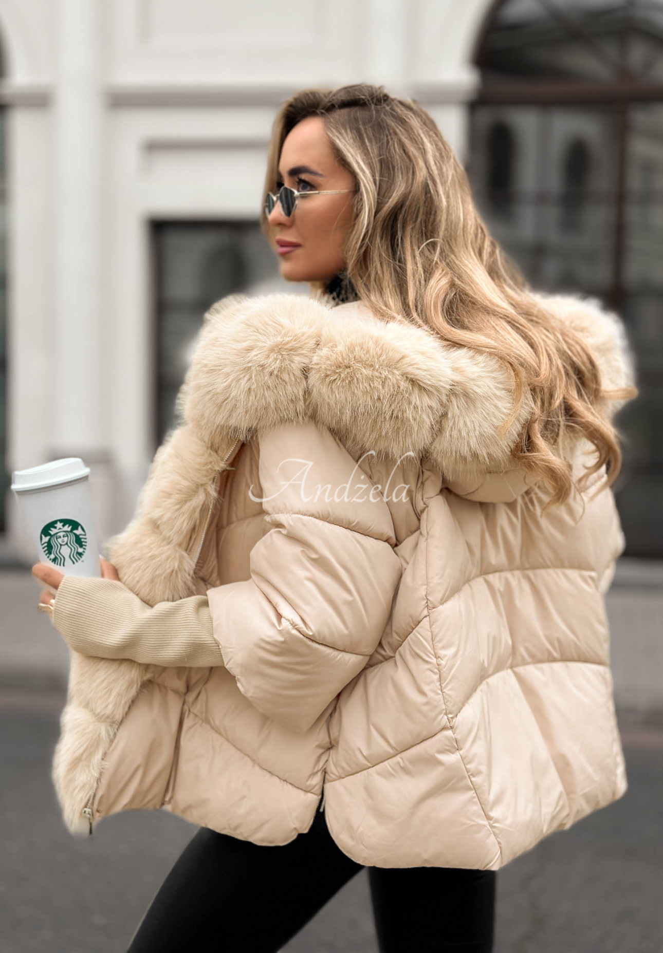 Steppjacke mit Fell Frosty Horizon dunkelbeige