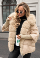 Krótka pikowana Jacke z futerkiem Frosty Horizon Camel