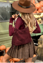 Zamszowa torebka z frędzlami Final Message burgundowa