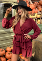 Kleid z falbankami Not Losing Me Burgunderrot
