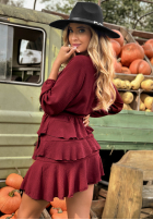 Kleid z falbankami Not Losing Me Burgunderrot