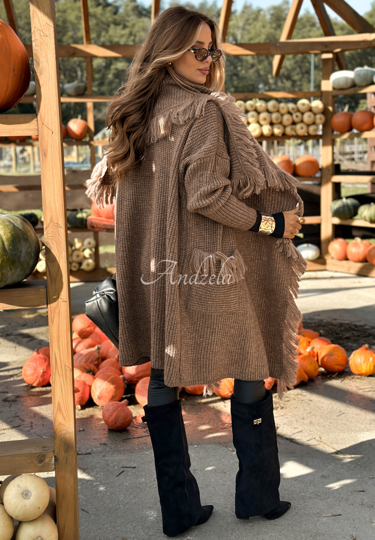 Langer Cardigan mit Fransen Forget My Name Schokoladenbraun