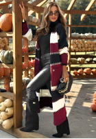 Lange gestreifte Strickjacke Spill The Tea Schwarz-Burgunderrot