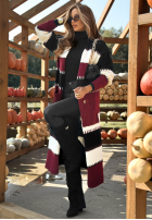 Długi Cardigan w paski Spill The Tea Schwarz-Burgunderrot