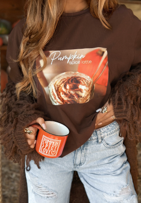 T-Shirt mit Aufdruck Pumpkin Spice Latte Schokoladenbraun