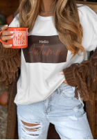 T-Shirt z nadrukiem Hello Autumn Weiß
