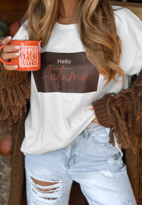 T-Shirt mit Aufdruck Hello Autumn Weiß