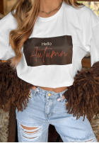 T-Shirt z nadrukiem Hello Autumn Weiß