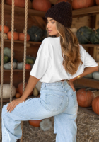 T-Shirt z nadrukiem Hello Autumn Weiß