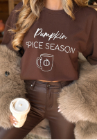 T-Shirt z nadrukiem Pumpkin Spice Season Schokoladenbraun