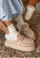 zamszowe Stiefeletten z futerkiem Walking On Leaves Beige