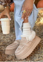 zamszowe Stiefeletten z futerkiem Walking On Leaves Beige