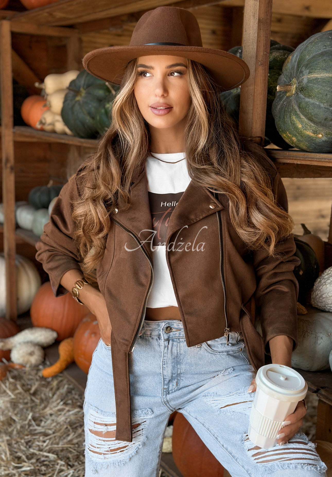 Bikerjacke aus Wildleder Maybe No Schokoladenbraun