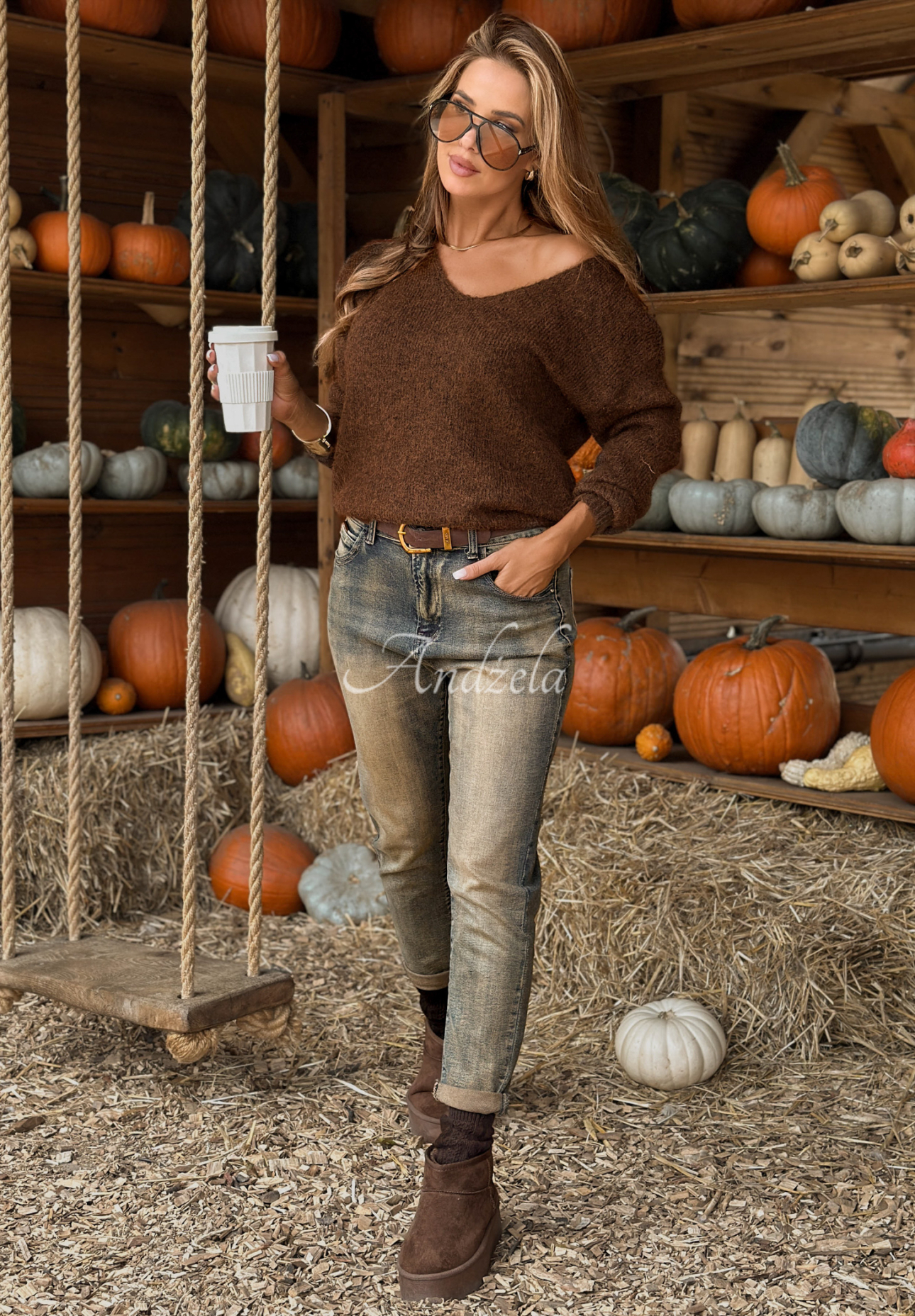 Set 2in1 Pullover und Schal Cinnamon Caffe Latte Schokoladenbraun
