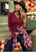 Prążkowana Bluse longsleeve Wrong Time Burgunderrot
