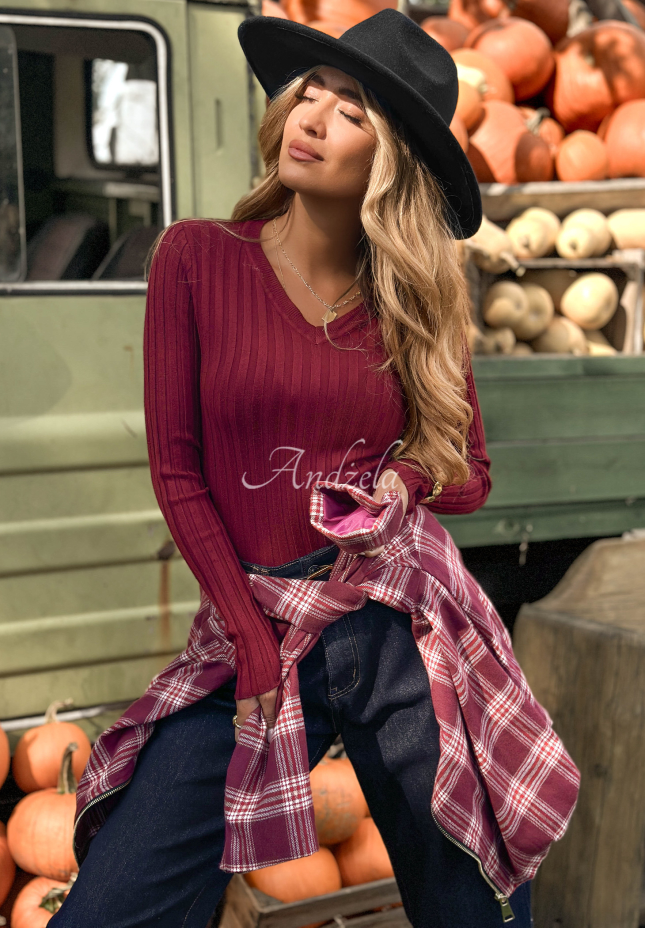 Geripptes longsleeve Oberteil Wrong Time Burgunderrot