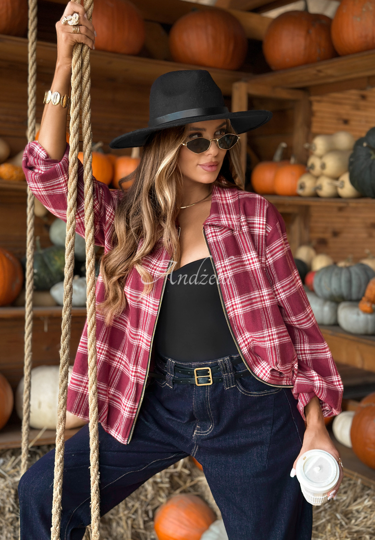 Karierte Bomberjacke Late Apology Burgunderrot