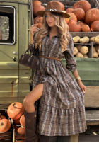 Koszulowa Kleid midi w kratę Raya Schokoladenbraun