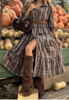 Koszulowa Kleid midi w kratę Raya Schokoladenbraun