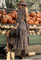 Koszulowa Kleid midi w kratę Raya Schokoladenbraun