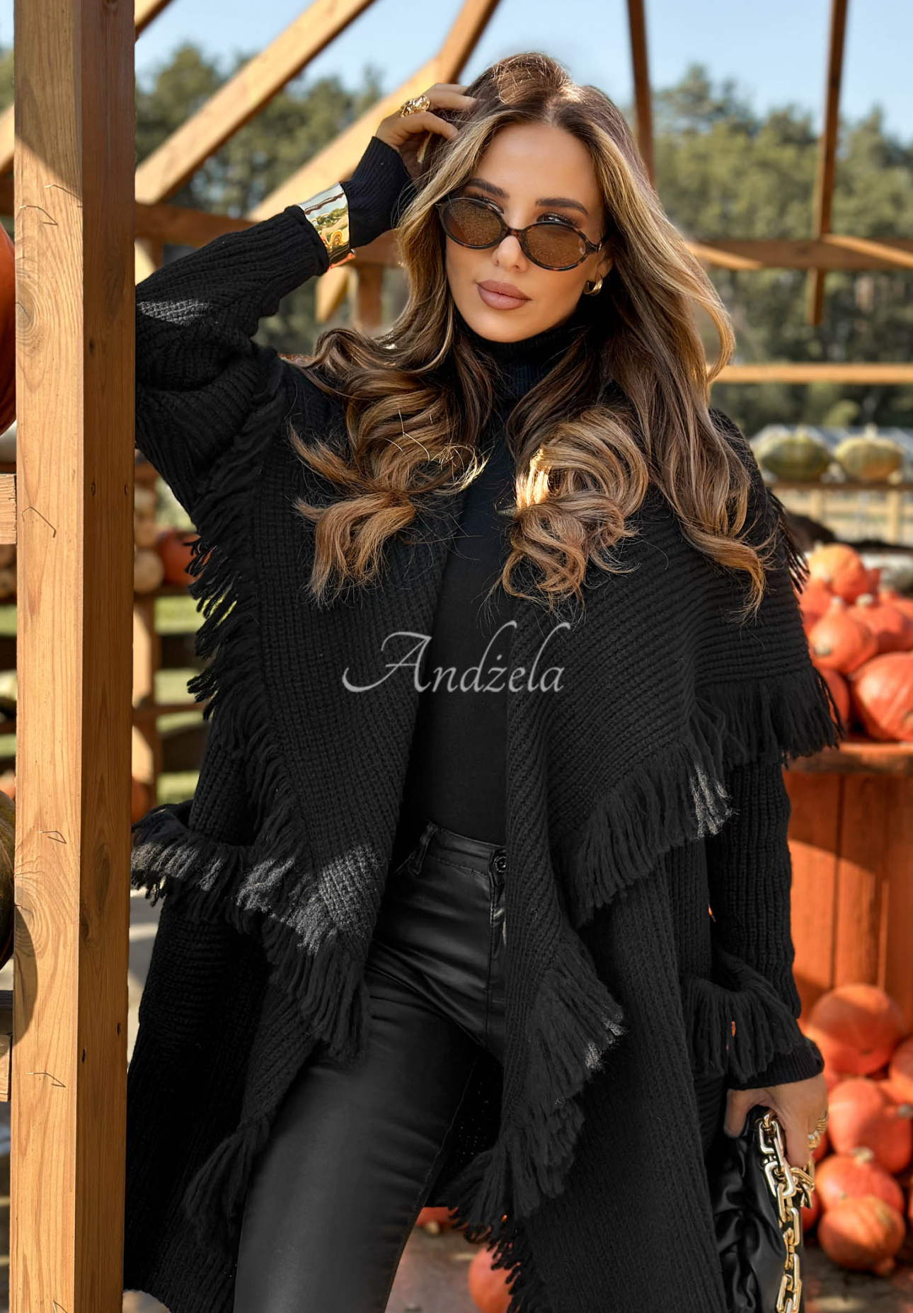 Langer Cardigan mit Fransen Forget My Name Schwarz