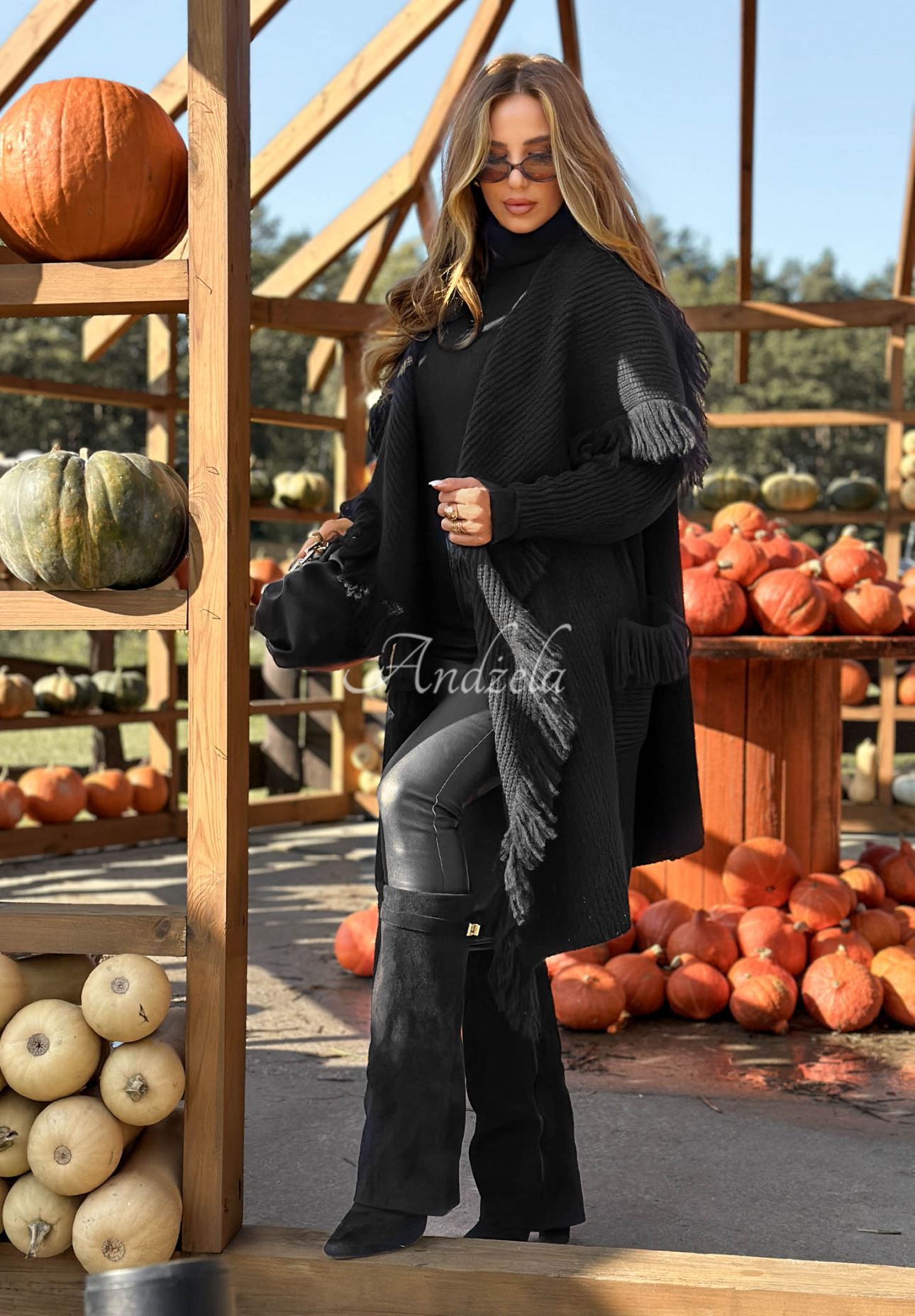 Langer Cardigan mit Fransen Forget My Name Schwarz