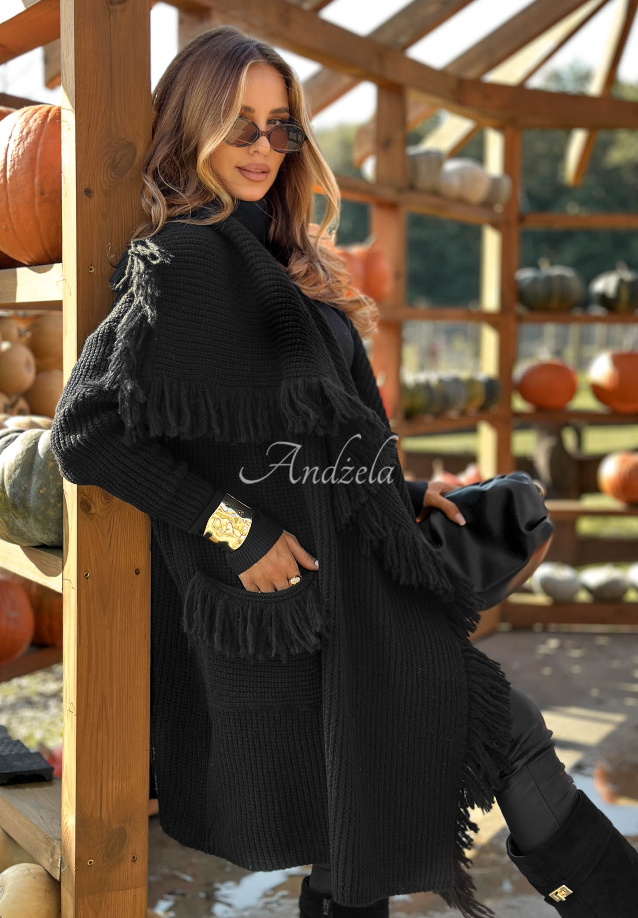 Langer Cardigan mit Fransen Forget My Name Schwarz