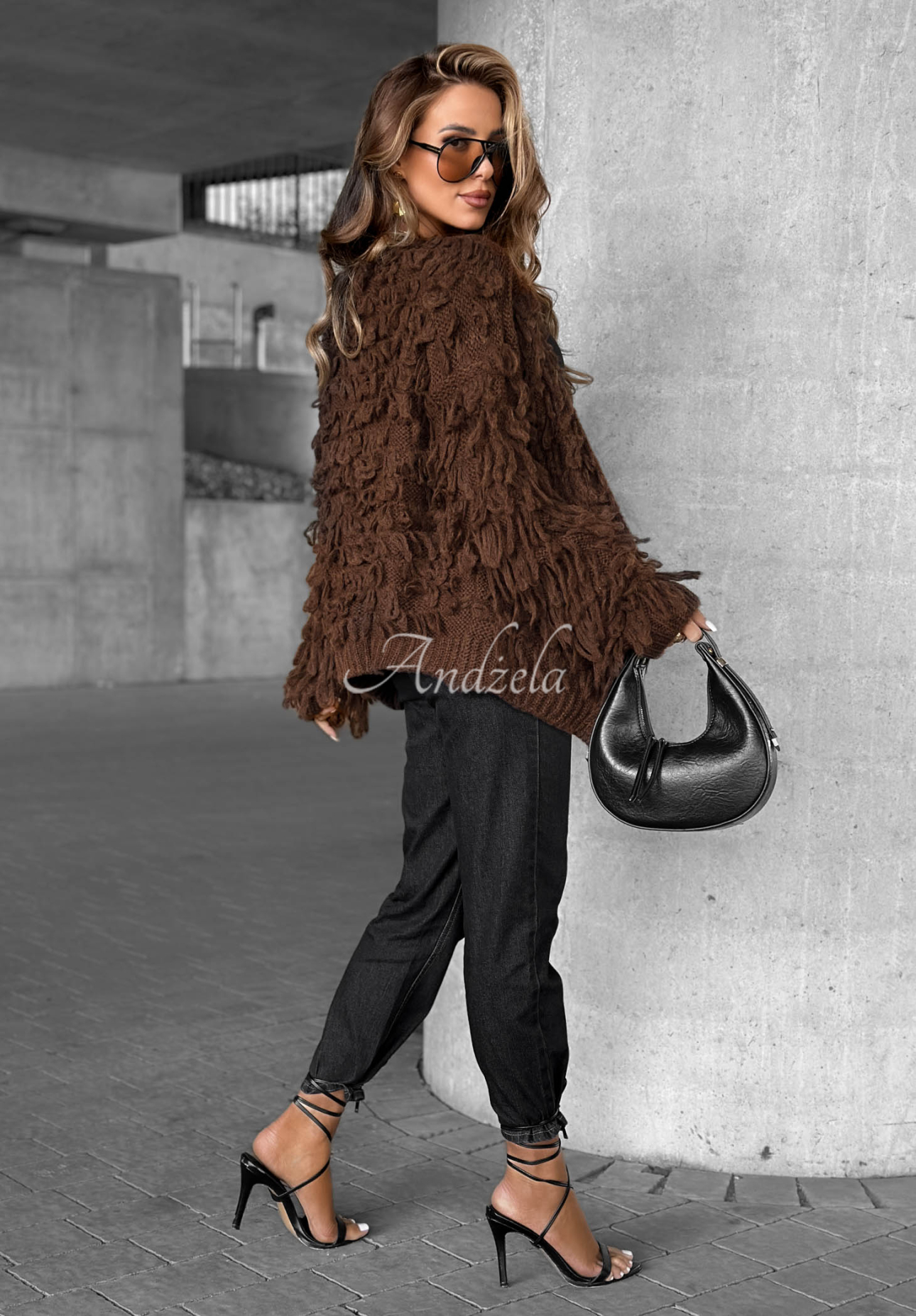 Kurzer Cardigan mit Fransen Fringe Schokoladenbraun