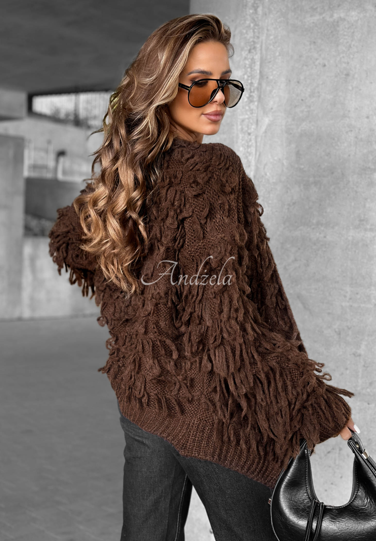 Kurzer Cardigan mit Fransen Fringe Schokoladenbraun