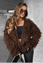 Krótki Cardigan z frędzlami Fringe Schokoladenbraun