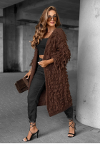 Długi Cardigan z frędzlami Fringe Schokoladenbraun