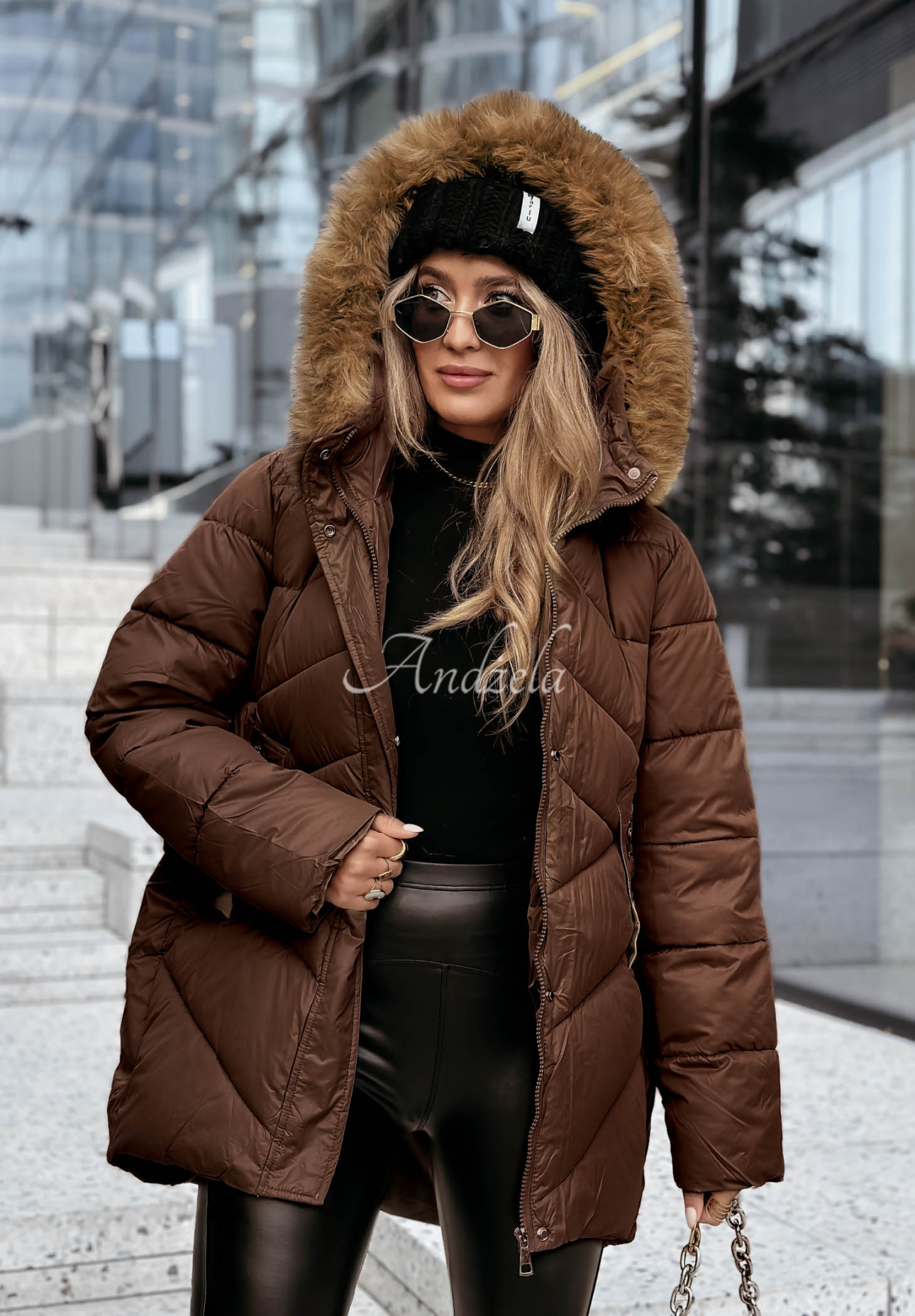Gesteppte Jacke mit Pelz Admiration In Winter Schokoladenbraun