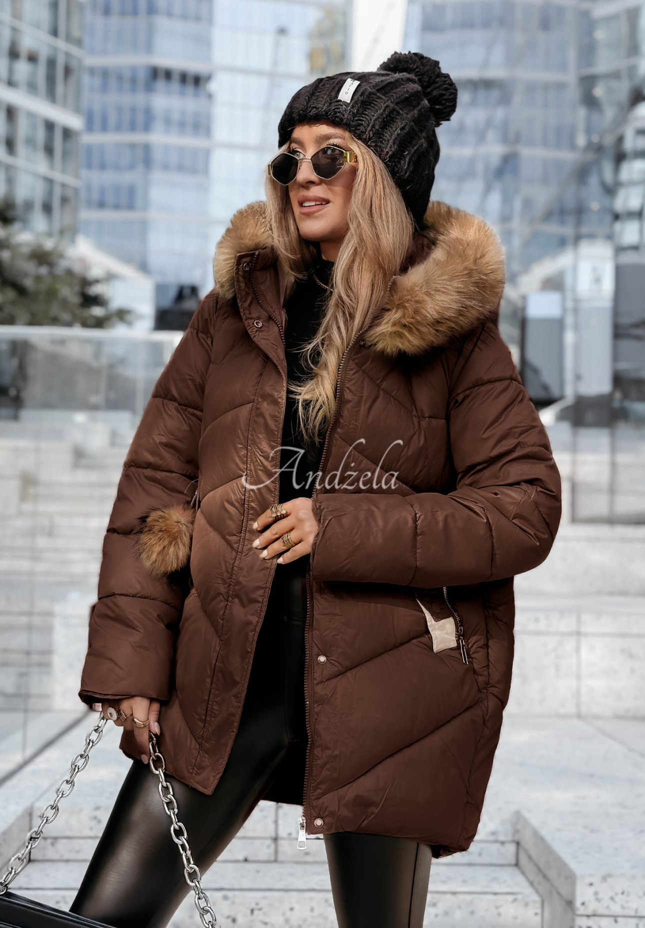 Gesteppte Jacke mit Pelz Admiration In Winter Schokoladenbraun