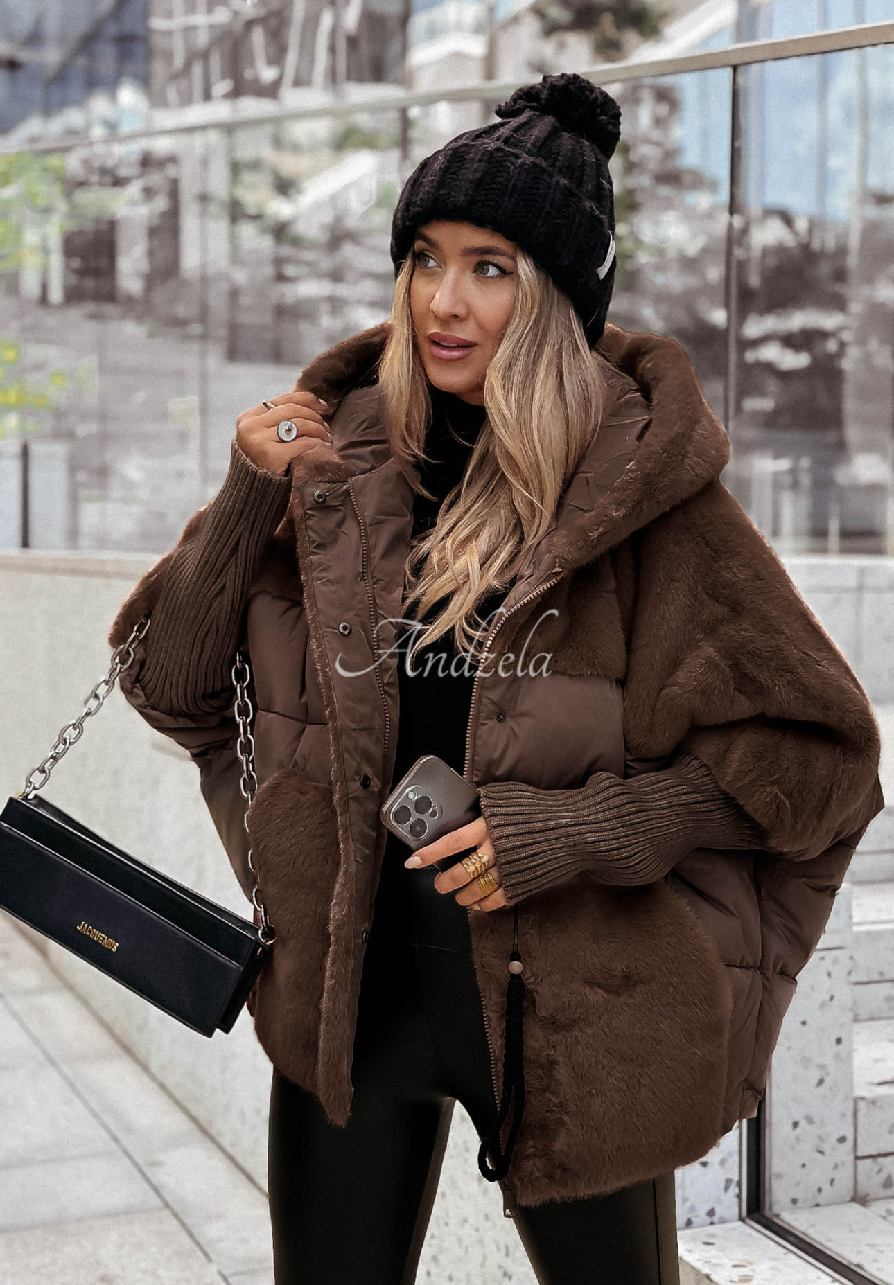 Gesteppte Jacke mit Fellimitat Snow &amp; Pines Schokoladenbraun