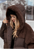 Pikowana Jacke z futerkiem Snow & Pines Schokoladenbraun