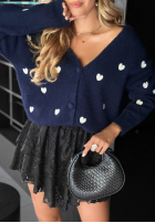 Krótki Cardigan w serduszka Slowly Kiss Dunkelblau