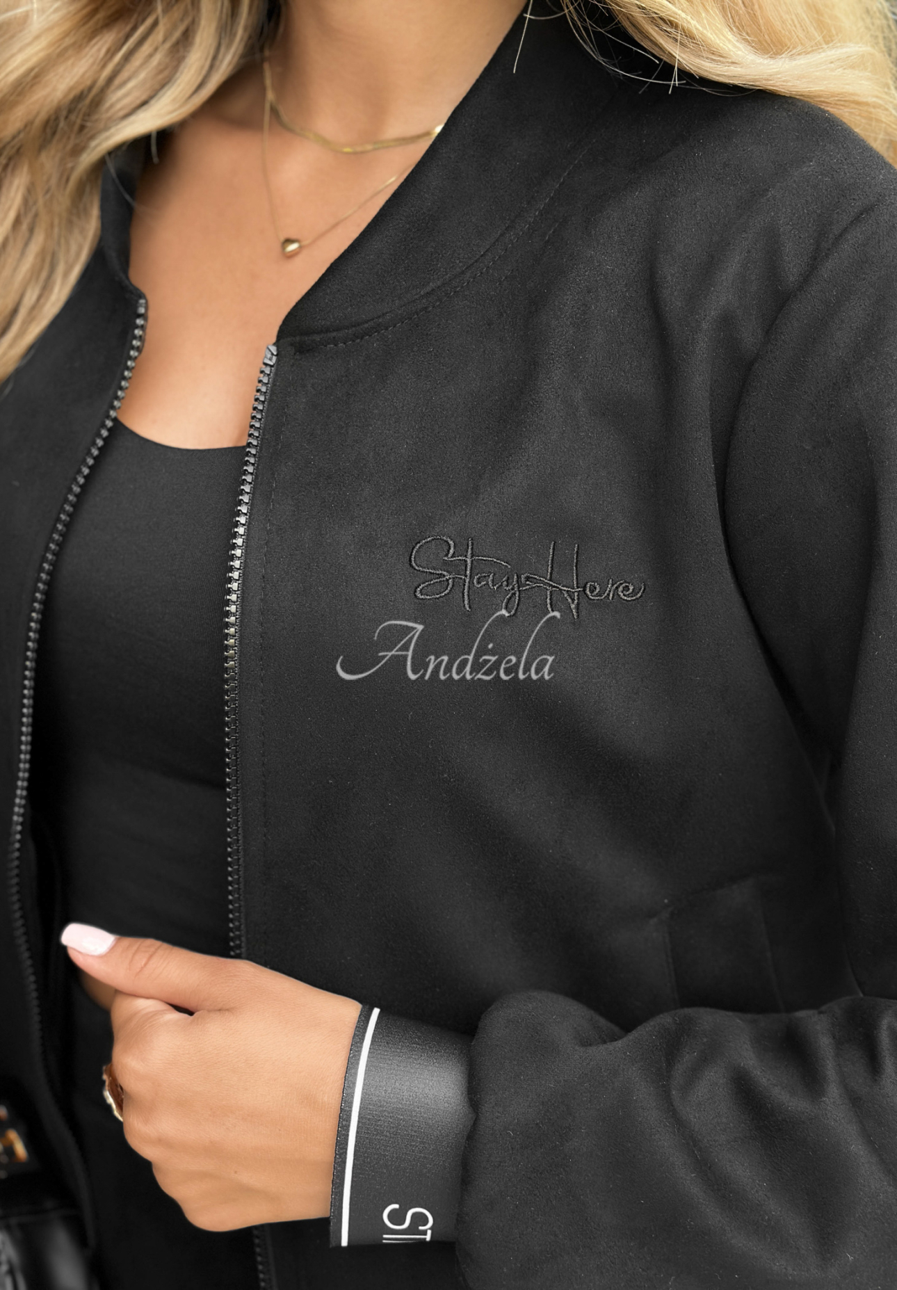 Bomber-Sweatshirt aus Wildleder You Know This Schwarz