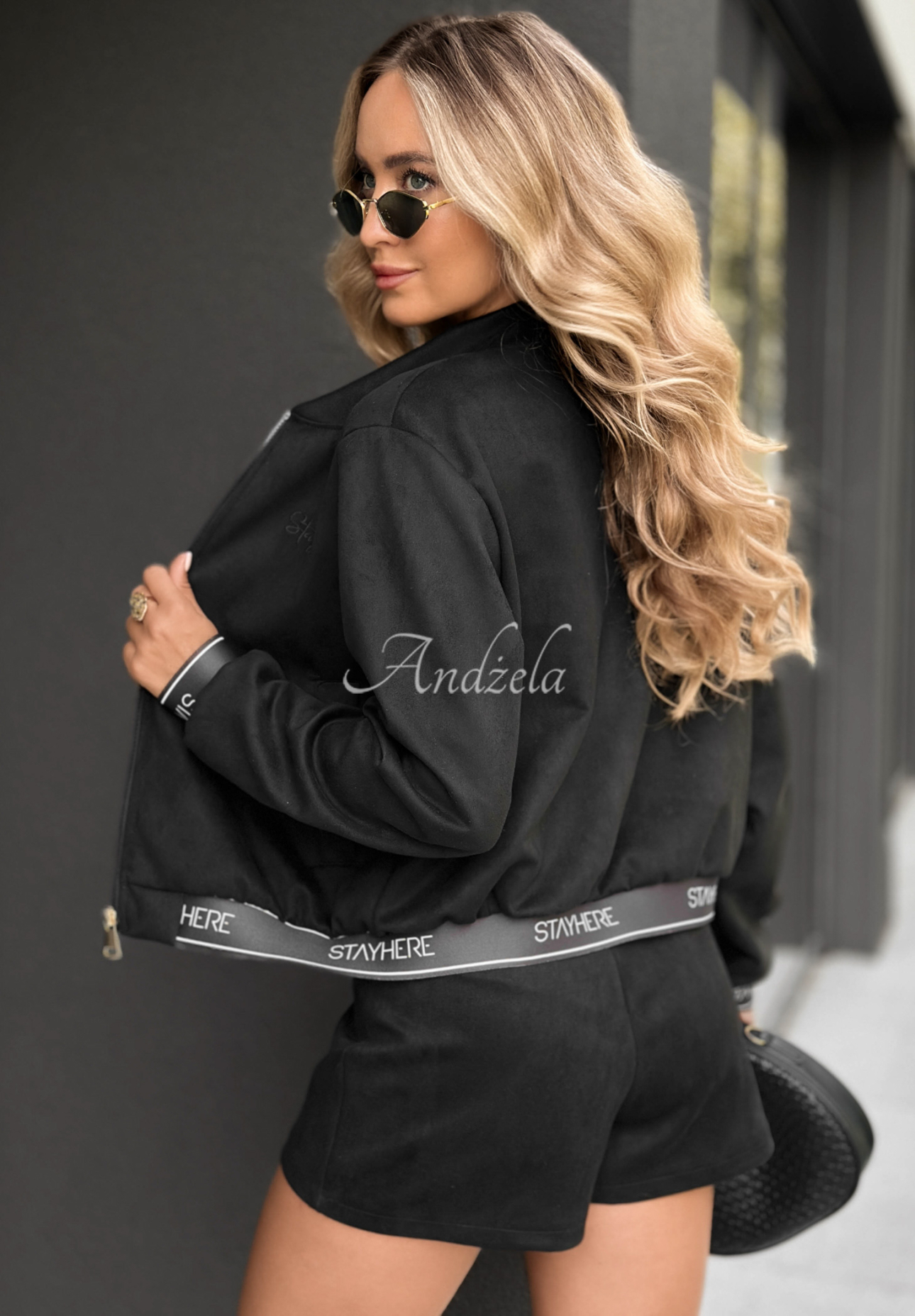 Bomber-Sweatshirt aus Wildleder You Know This Schwarz
