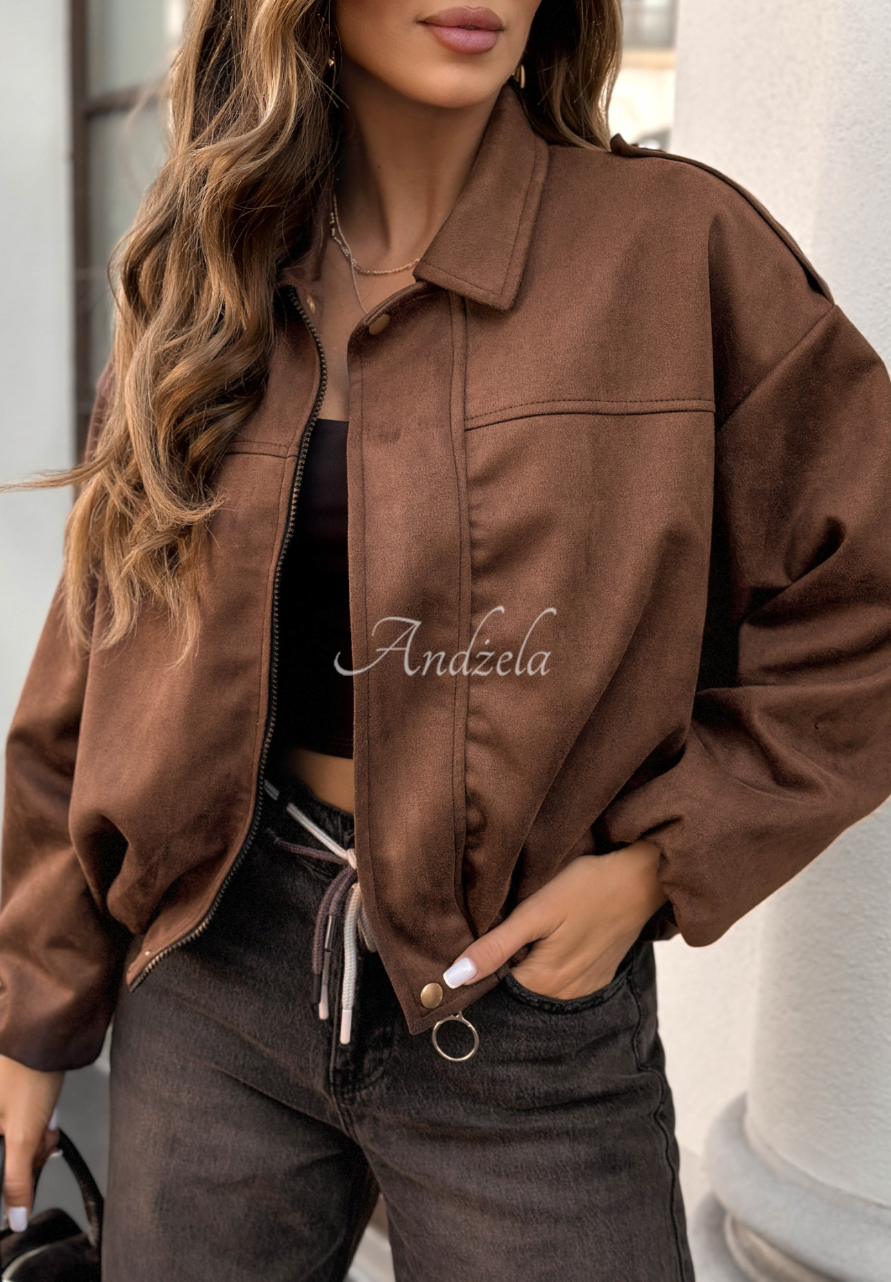 Bomberjacke aus Wildleder Give Me Truth Schokoladenbraun