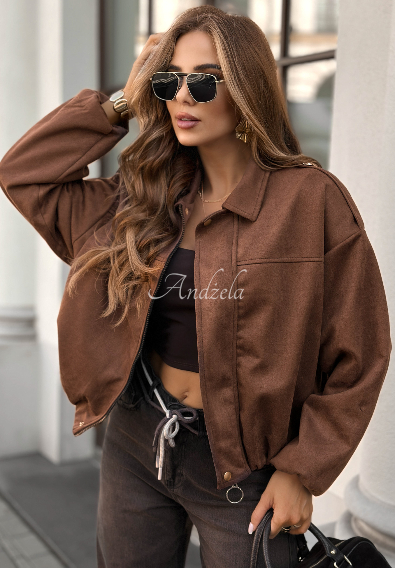 Bomberjacke aus Wildleder Give Me Truth Schokoladenbraun