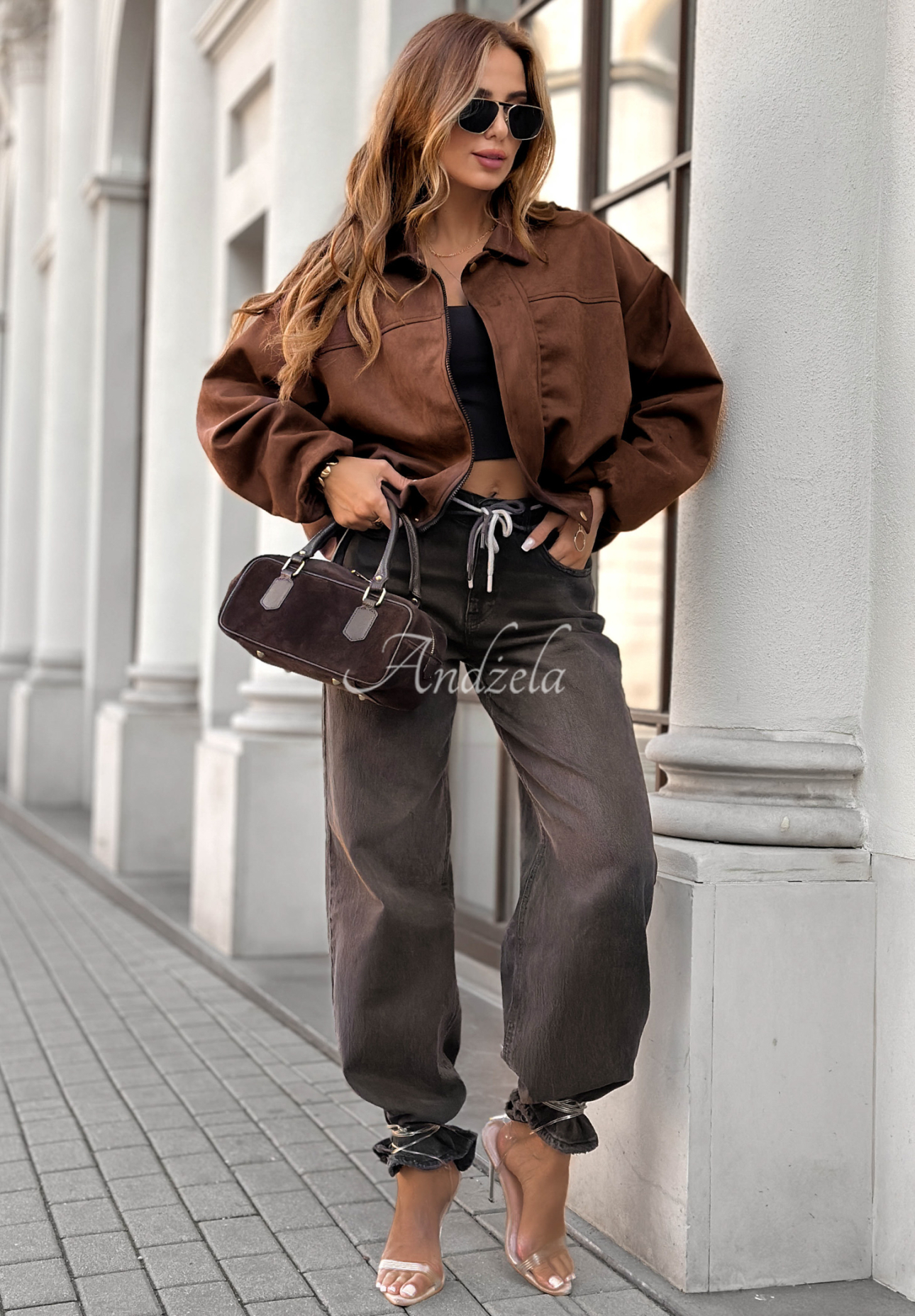 Bomberjacke aus Wildleder Give Me Truth Schokoladenbraun