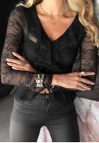 Koronkowa Bluse z falbankami Swipe Right Schwarz