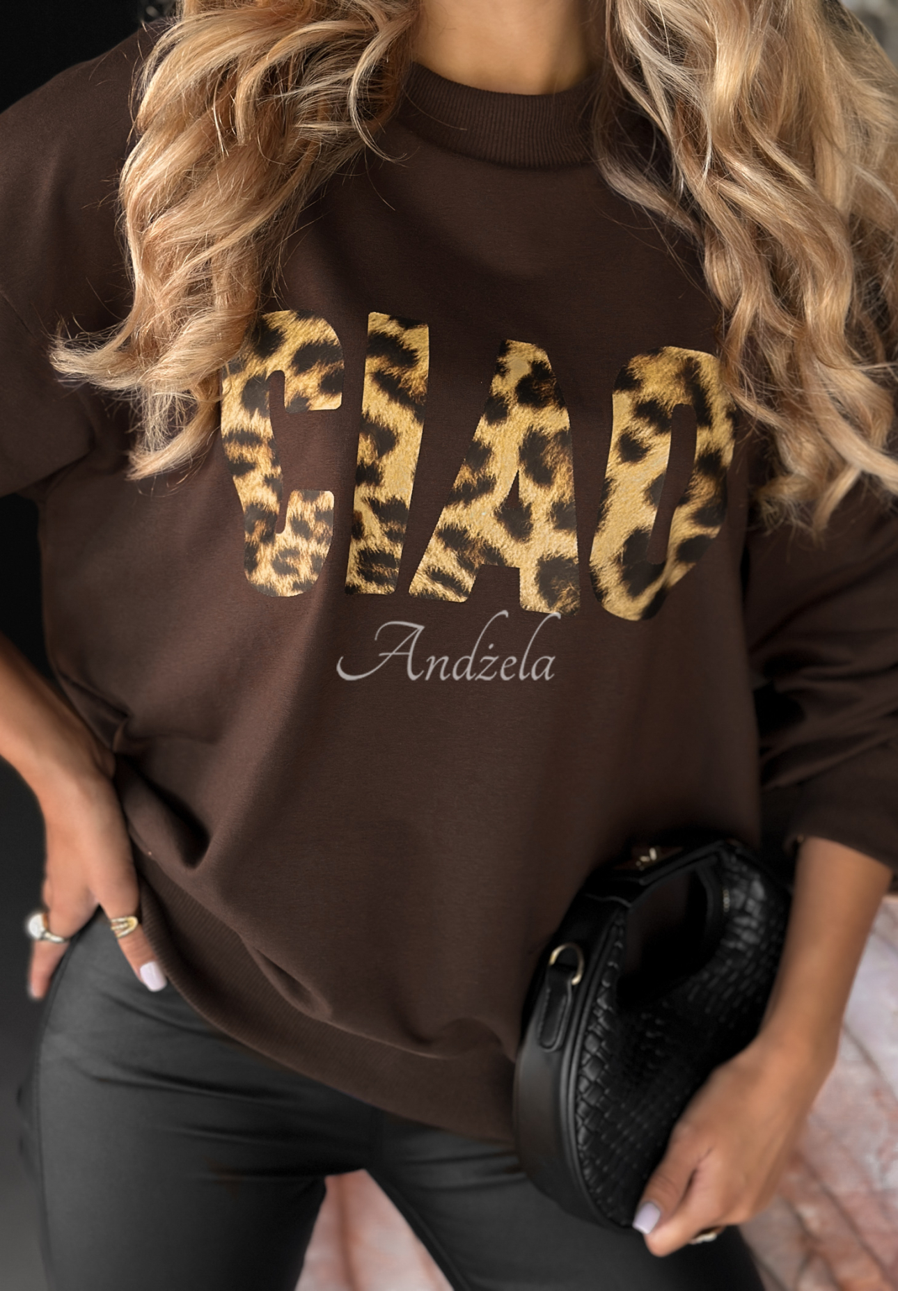 Sweatshirt mit Aufdruck Ciao Bella Schokoladenbraun